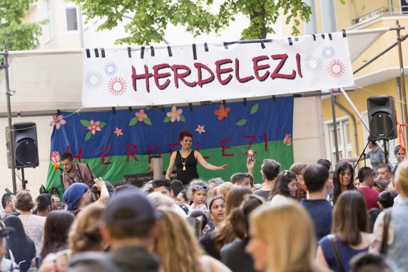 People attend the 5th 'Herdelezi Roma Kulturfestival' in the Neukoelln district in Berlin, Germany on May 7, 2016.